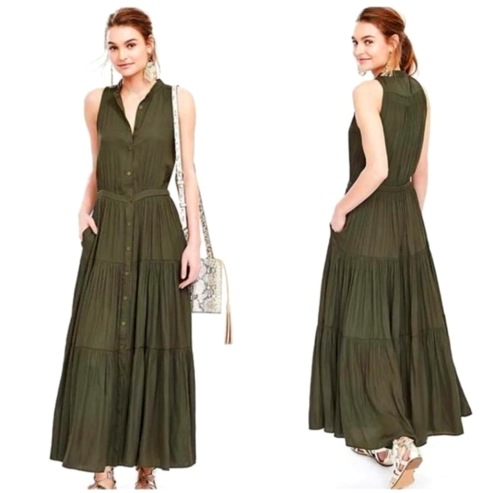 Banana Republic Olive Green Tiered Maxi Dress sz 2